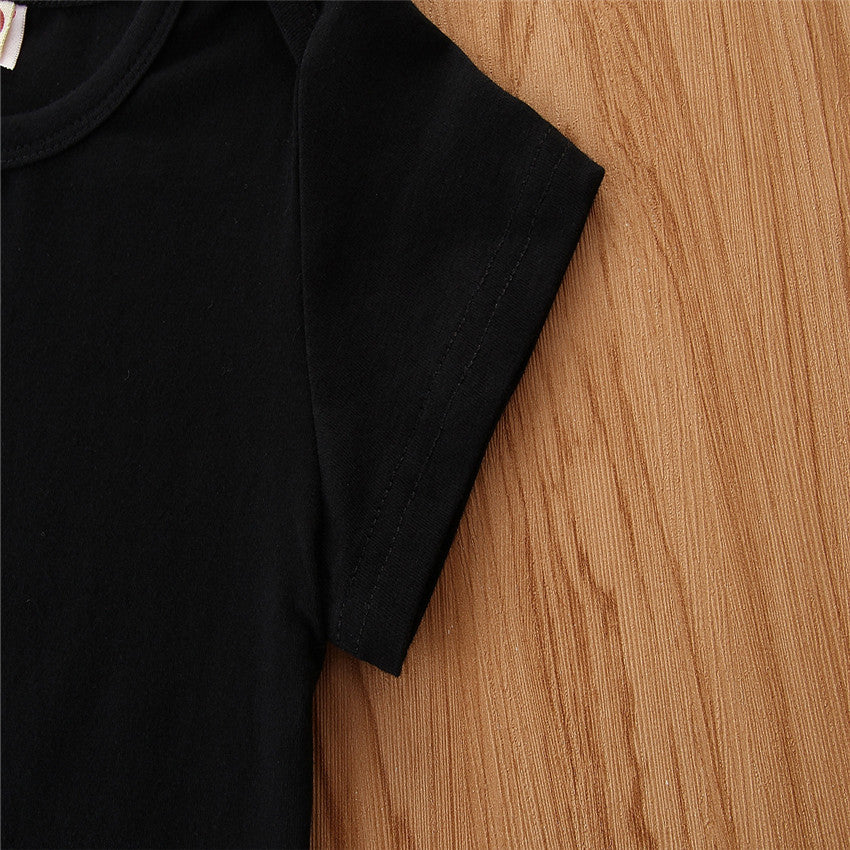 Girls Black Round Neck Top With Short