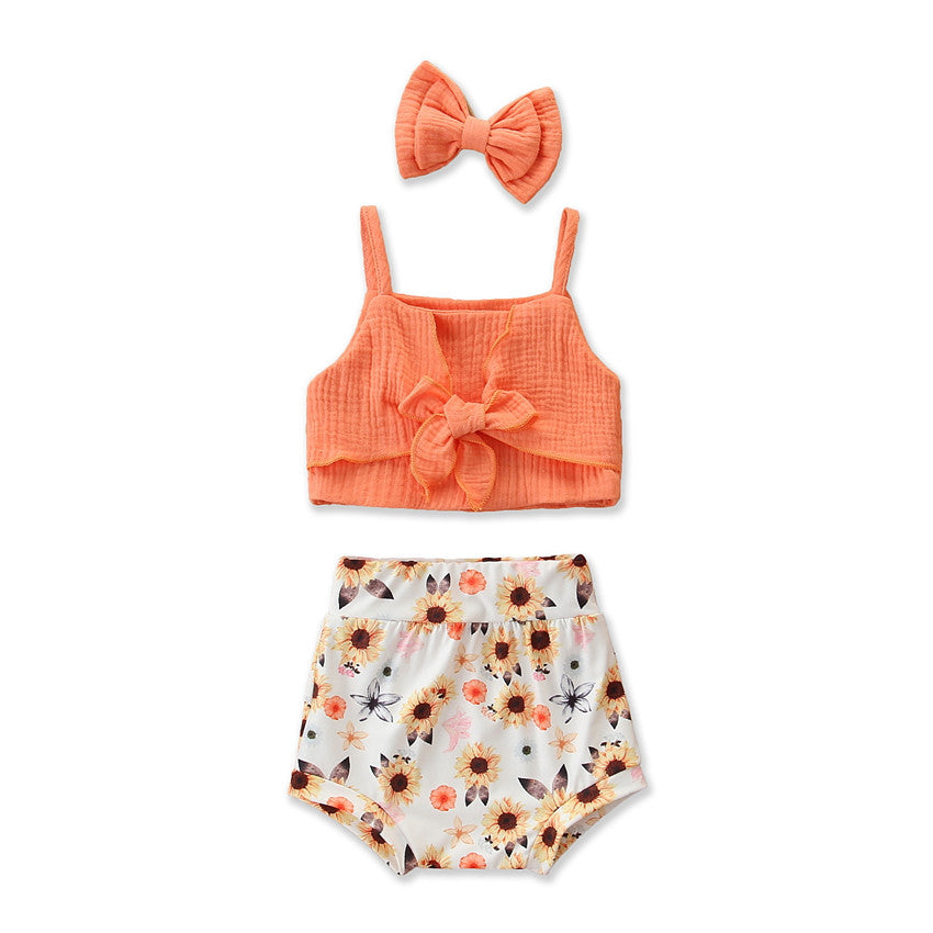 Girls Pink Self Design Top with Printed Shorts