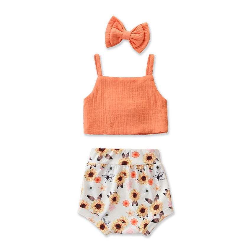 Girls Pink Self Design Top with Printed Shorts