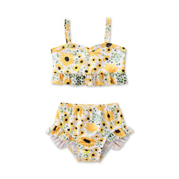 Yellow Girls Printed Swim Bikini Set
