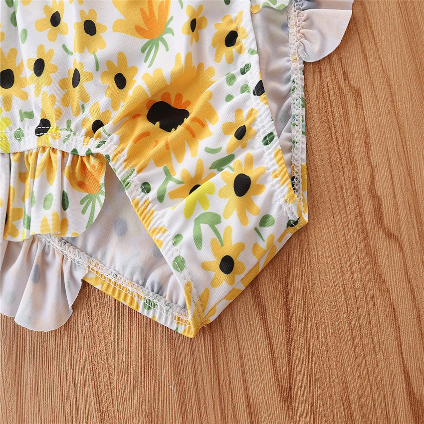 Yellow Girls Printed Swim Bikini Set