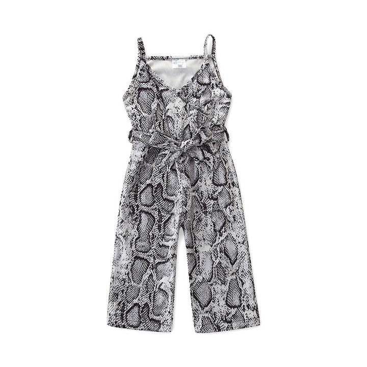 Girls Black Animal Printed Shoulder Straps Cotton Basic Jumpsuit