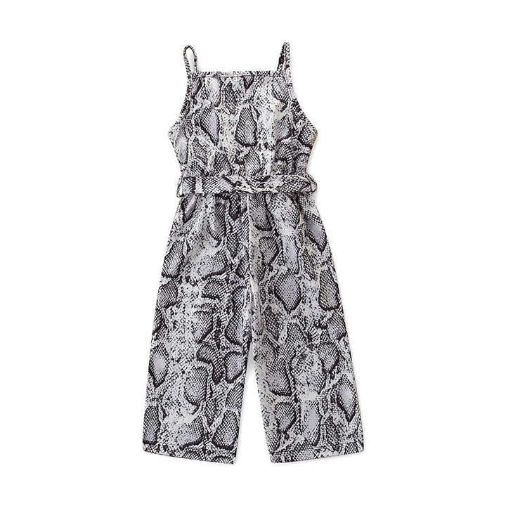 Girls Black Animal Printed Shoulder Straps Cotton Basic Jumpsuit