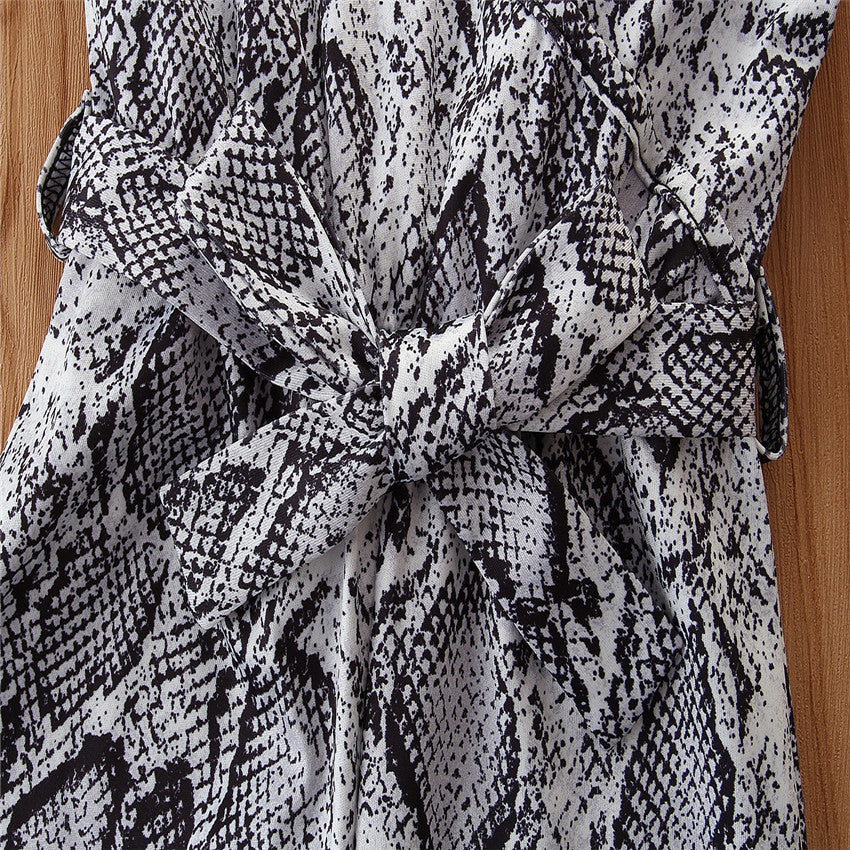 Girls Black Animal Printed Shoulder Straps Cotton Basic Jumpsuit