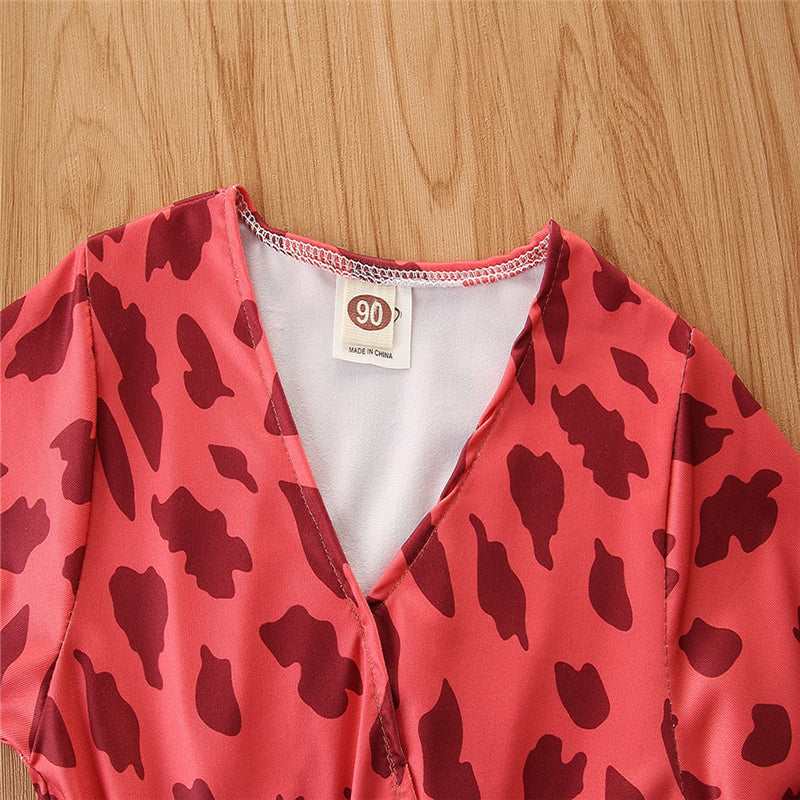 Girls Red Abstract Printed with Ruffles Cotton Playsuit