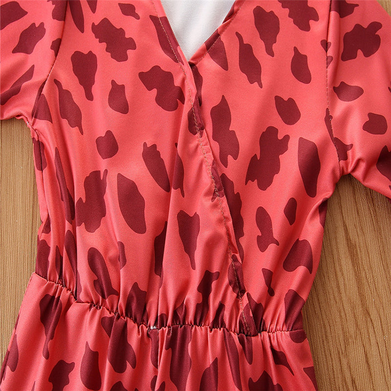Girls Red Abstract Printed with Ruffles Cotton Playsuit