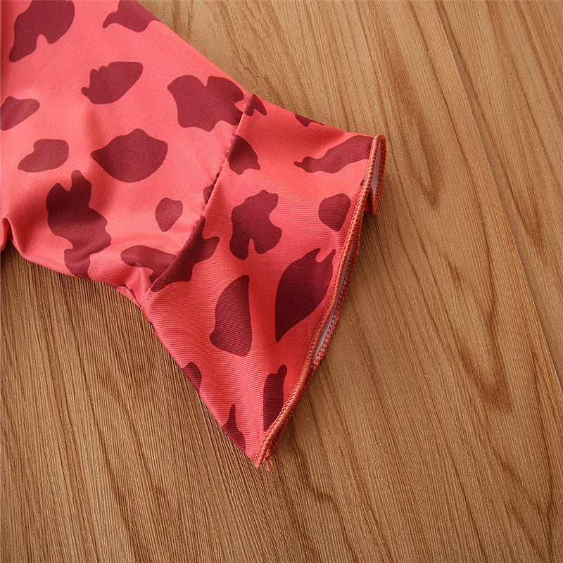 Girls Red Abstract Printed with Ruffles Cotton Playsuit