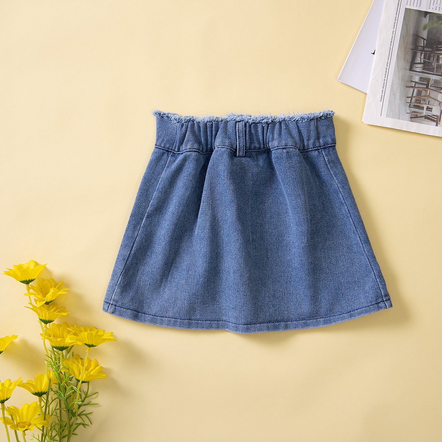Girls Blue Off Shoulder Smocked Top with Skirt