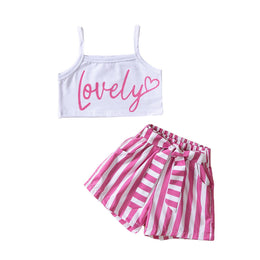 Girls Pink Printed Top With Shorts