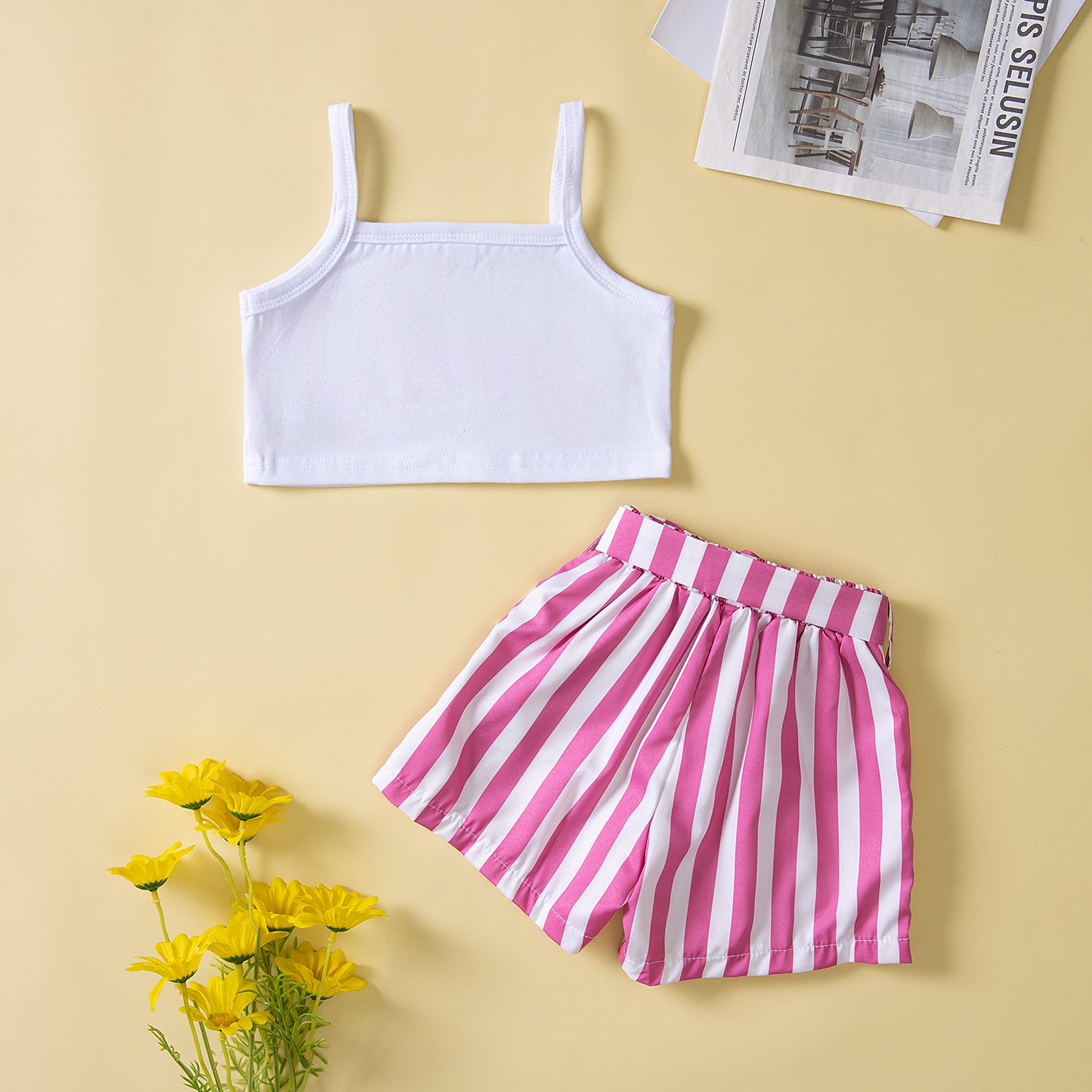 Girls Pink Printed Top With Shorts
