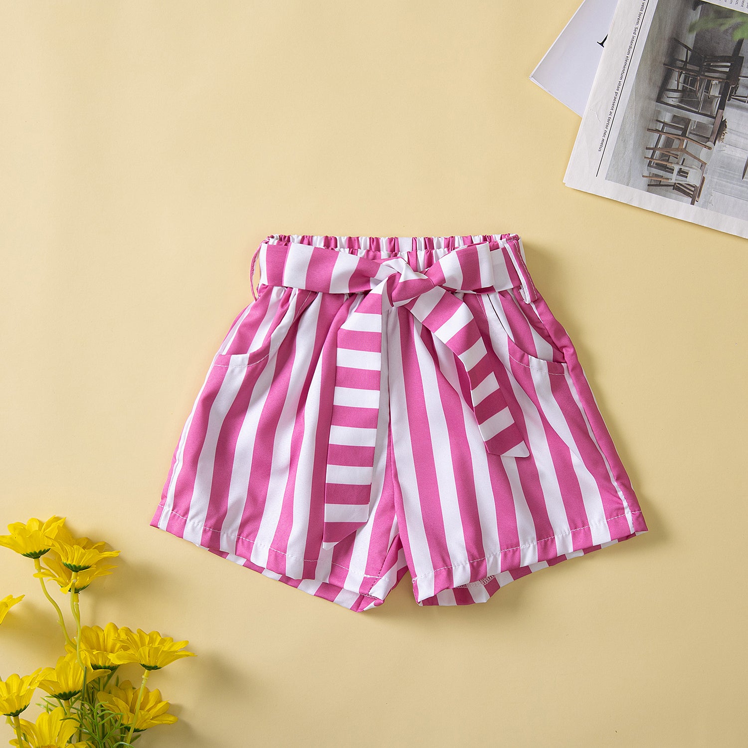 Girls Pink Printed Top With Shorts