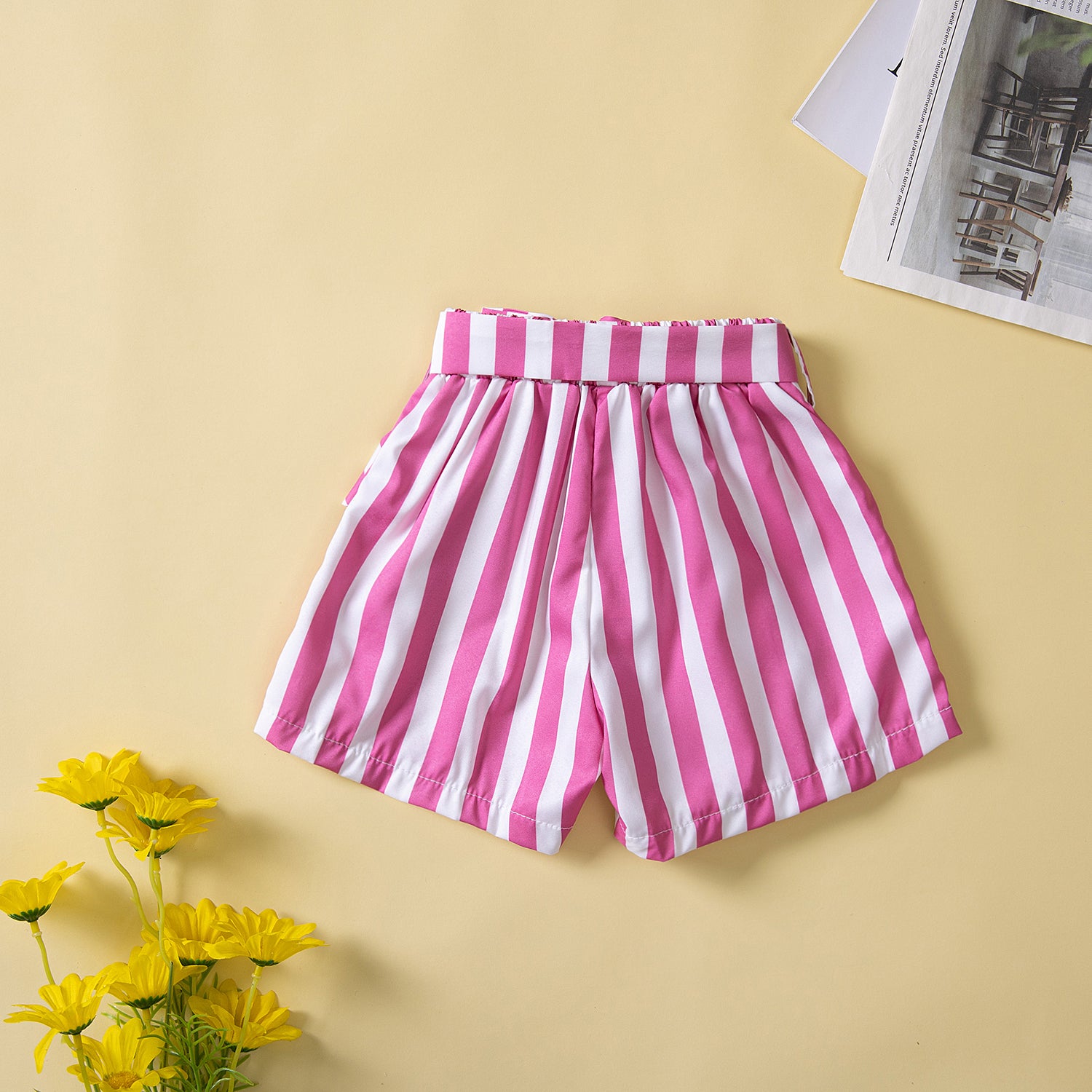Girls Pink Printed Top With Shorts