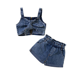 Girls Blue Shoulder Straps Top with Shorts