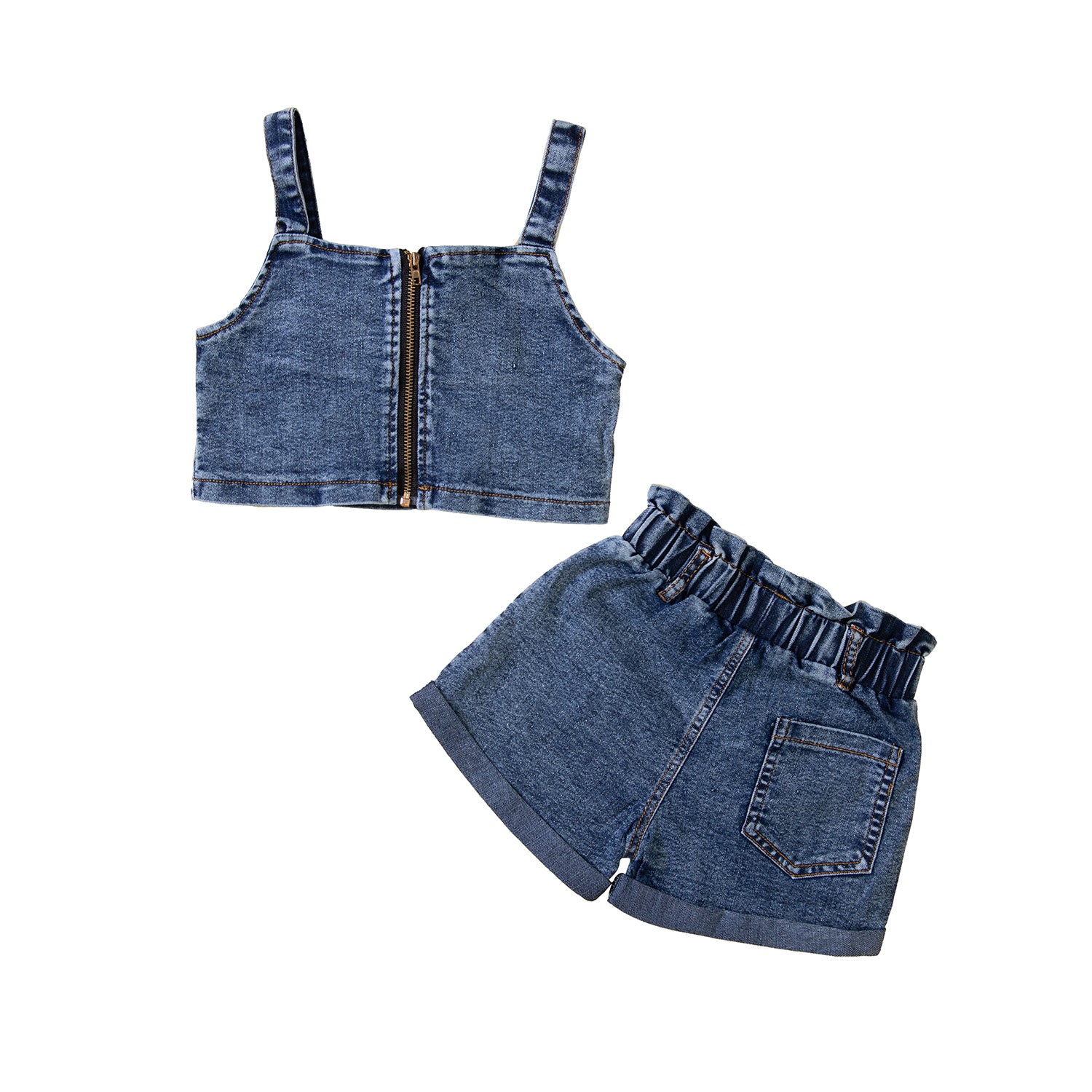 Girls Blue Shoulder Straps Top with Shorts