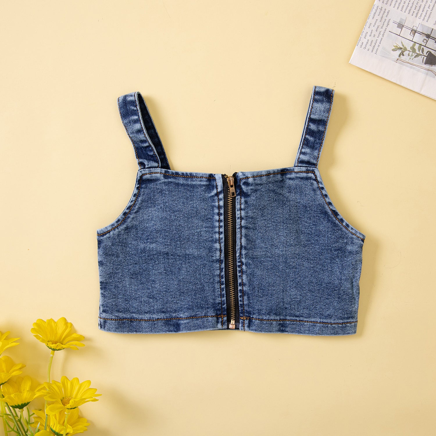 Girls Blue Shoulder Straps Top with Shorts
