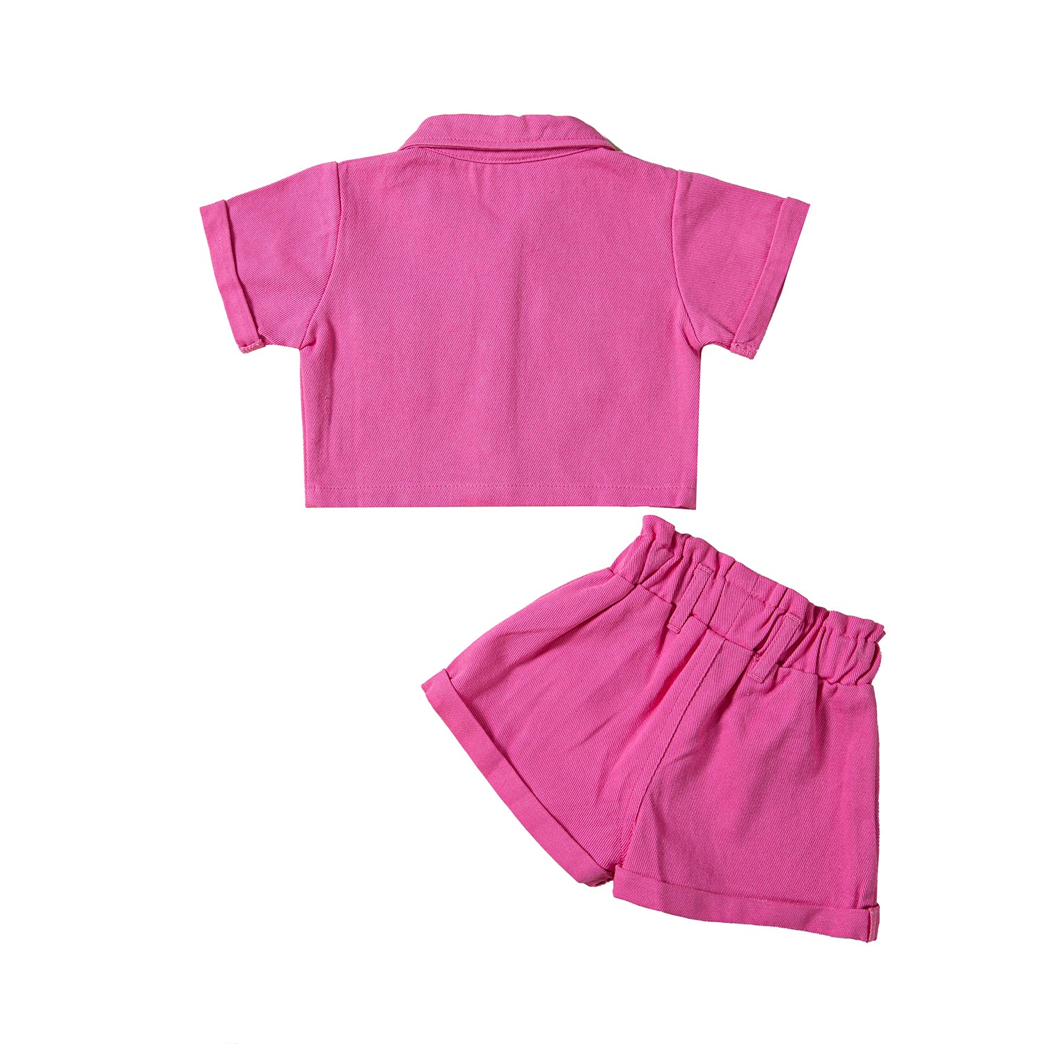 Girls Pink Shirt Collar Jacket with Shorts