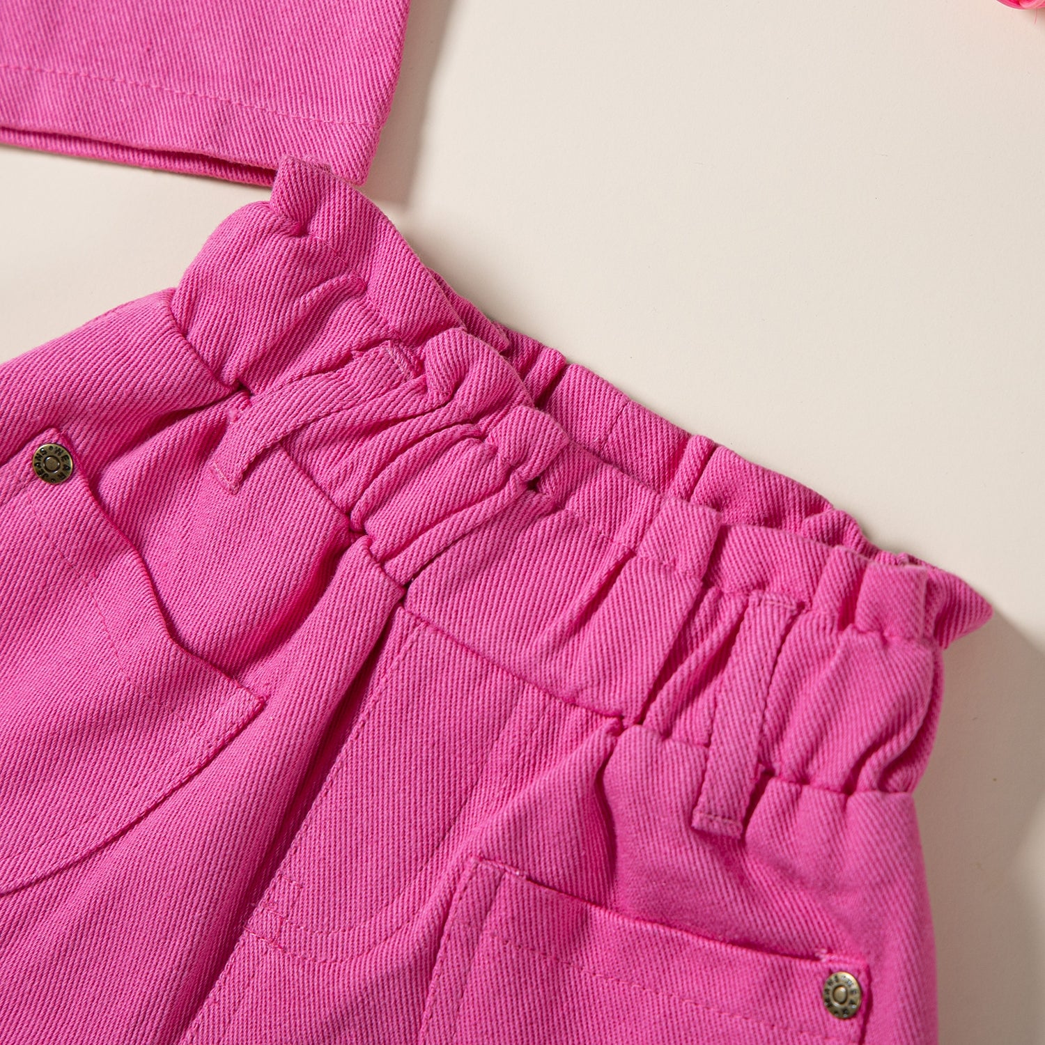Girls Pink Shirt Collar Jacket with Shorts