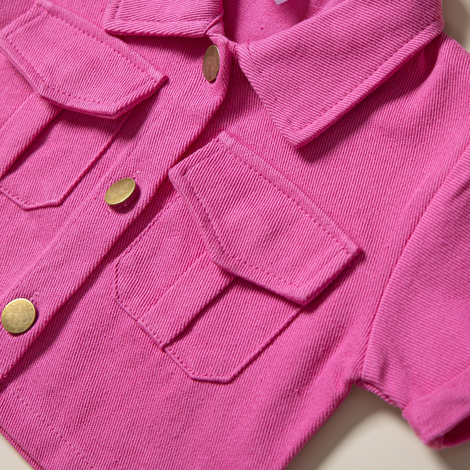 Girls Pink Shirt Collar Jacket with Shorts