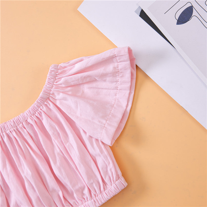 Girls Pink Top With Printed Skirt