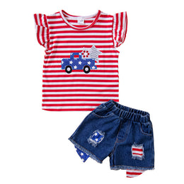 Girls Red Striped Top with Shorts