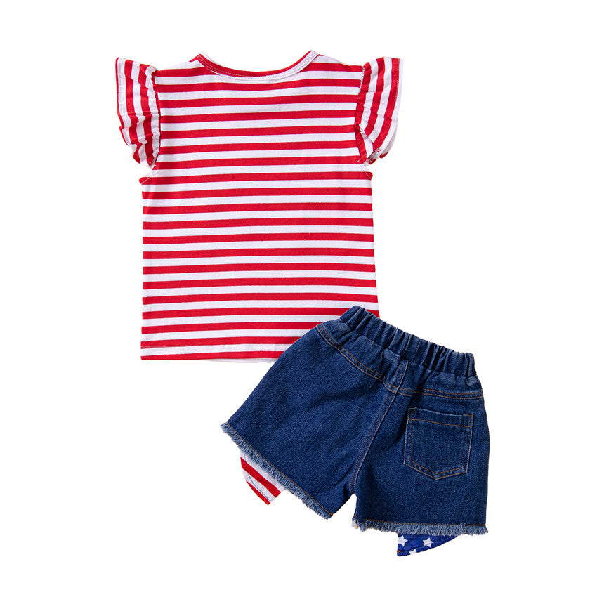 Girls Red Striped Top with Shorts