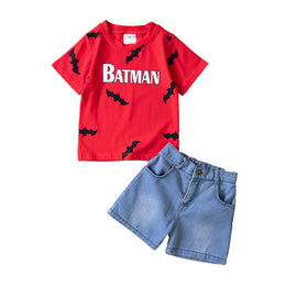 Boys Red Typography Printed T-shirt with Shorts