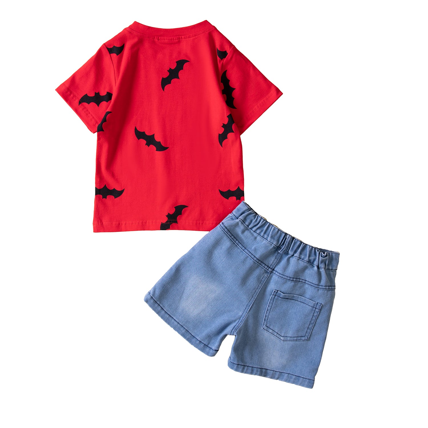 Boys Red Typography Printed T-shirt with Shorts
