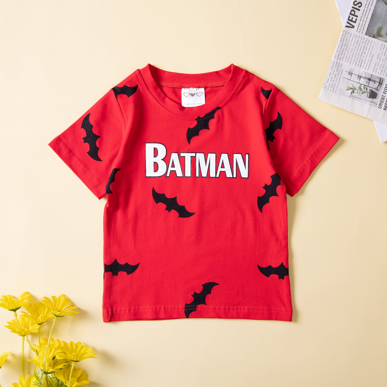 Boys Red Typography Printed T-shirt with Shorts
