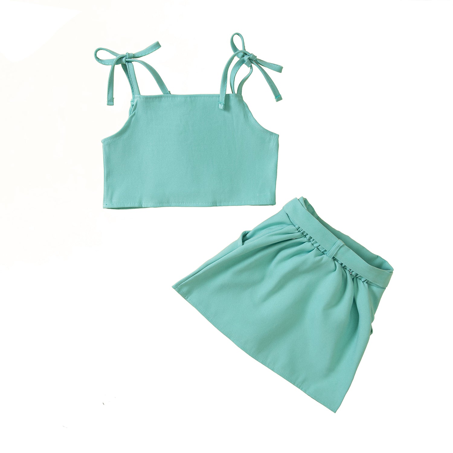 Girls Green Sleeveless Crop Top with Skirt