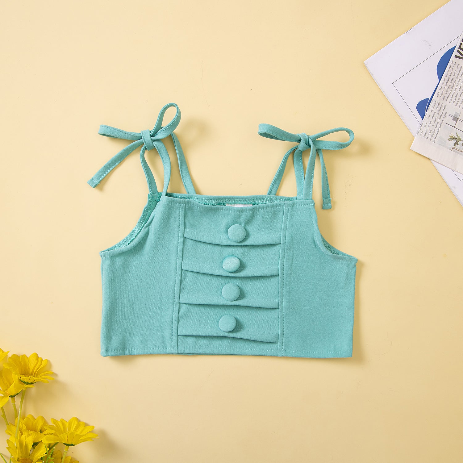 Girls Green Sleeveless Crop Top with Skirt