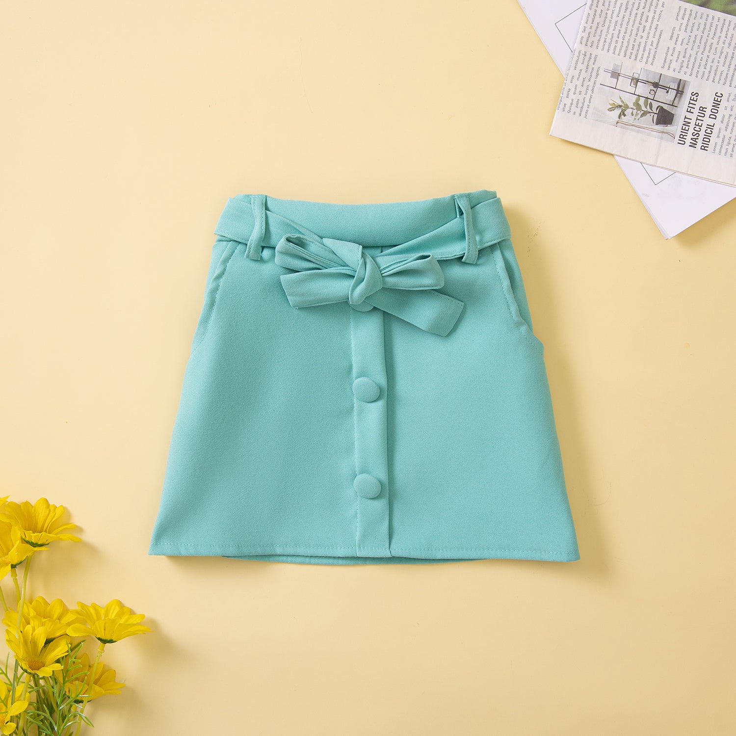 Girls Green Sleeveless Crop Top with Skirt
