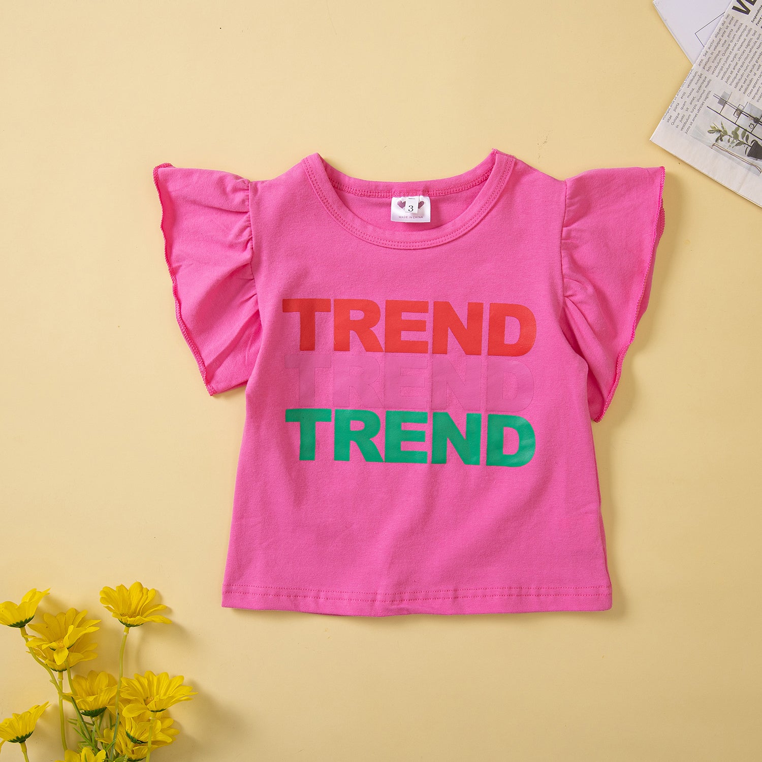 Girls Pink Printed Top with Shorts