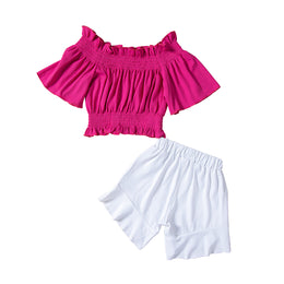Girls Pink Gathered Top with Shorts