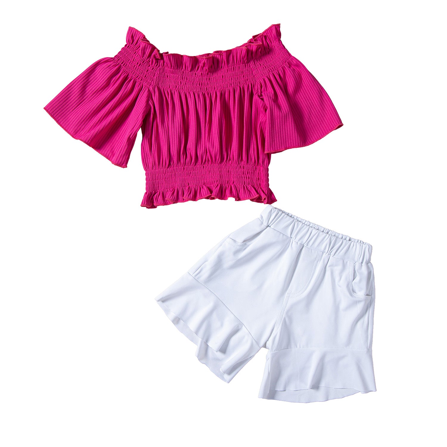 Girls Pink Gathered Top with Shorts