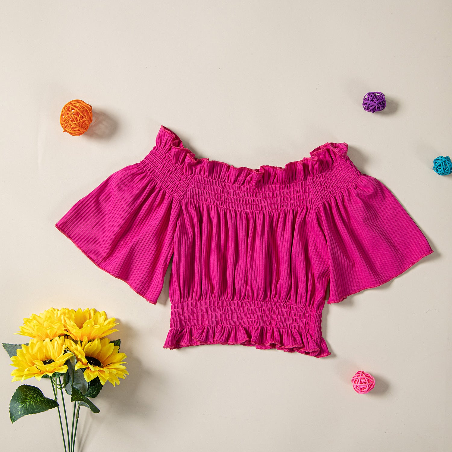 Girls Pink Gathered Top with Shorts