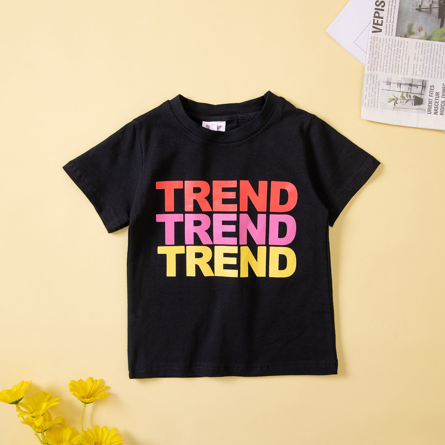 Girls Black & Red Printed T-shirt With Shorts & Suspenders