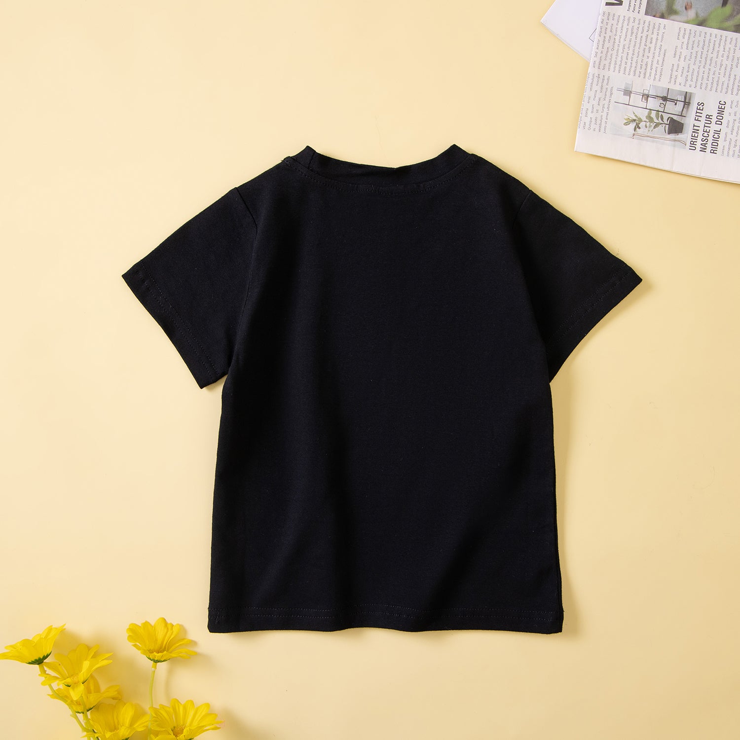 Girls Black & Red Printed T-shirt With Shorts & Suspenders