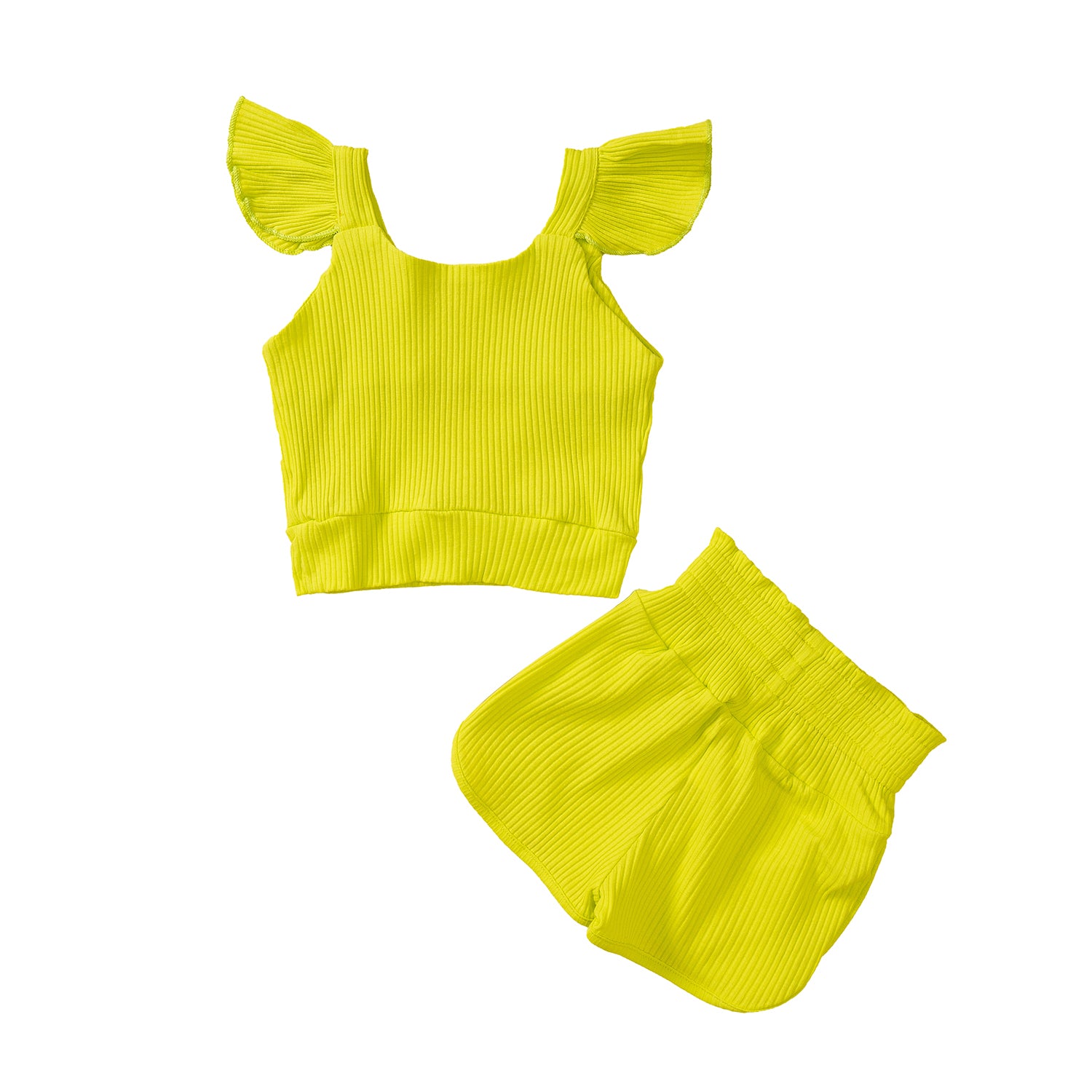 Girls Yellow Printed Top With Shorts