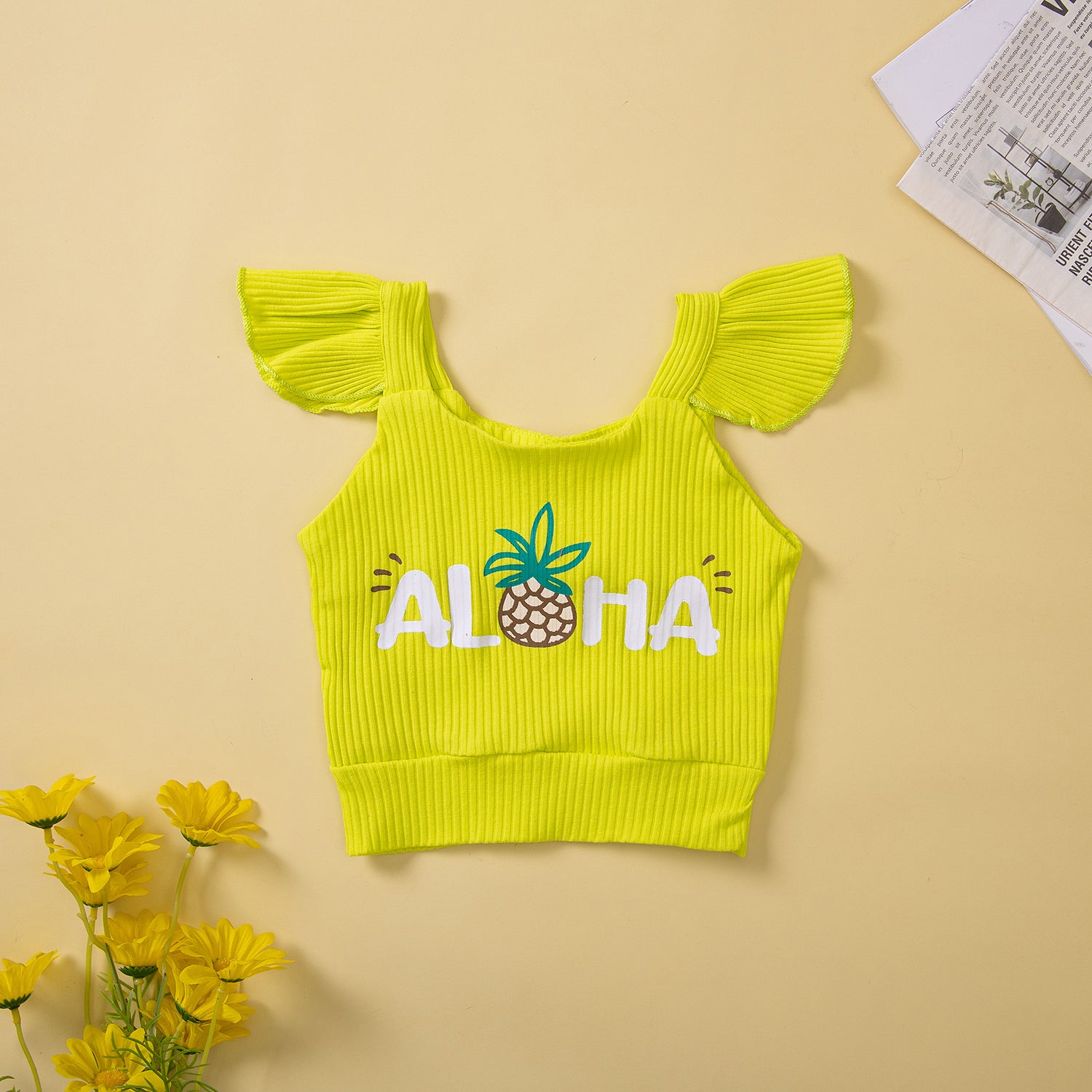 Girls Yellow Printed Top With Shorts