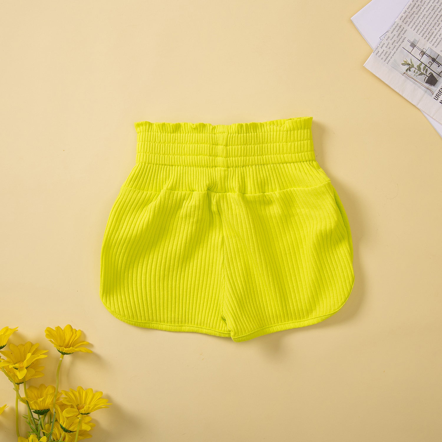 Girls Yellow Printed Top With Shorts