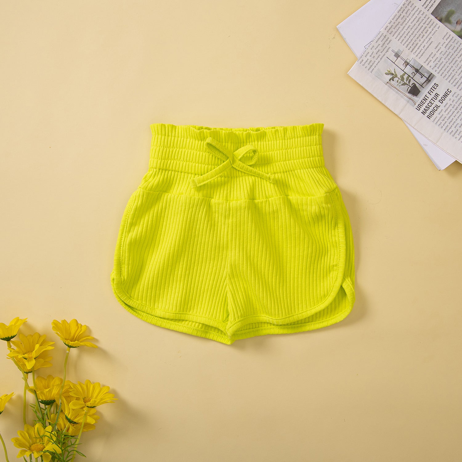 Girls Yellow Printed Top With Shorts