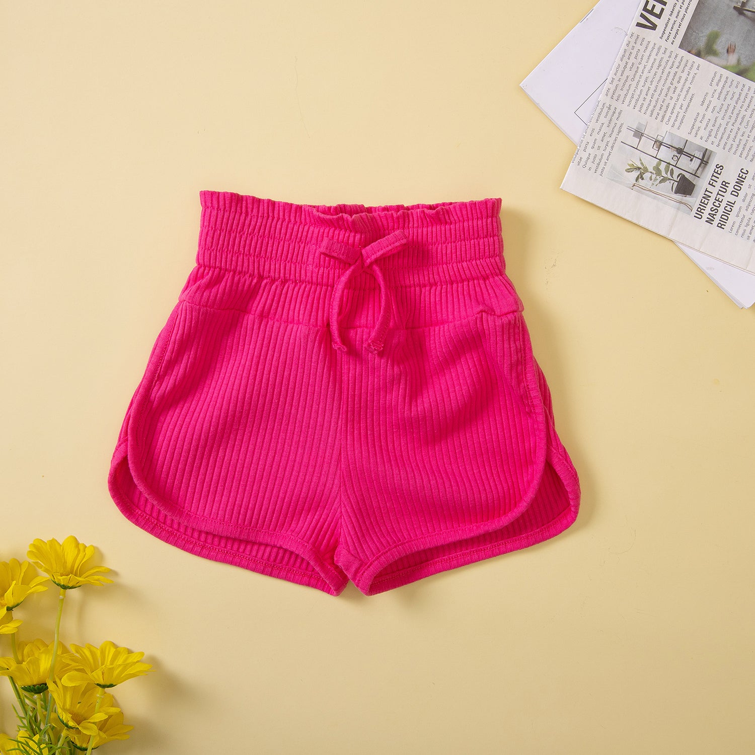 Girls Pink Printed Top With Shorts