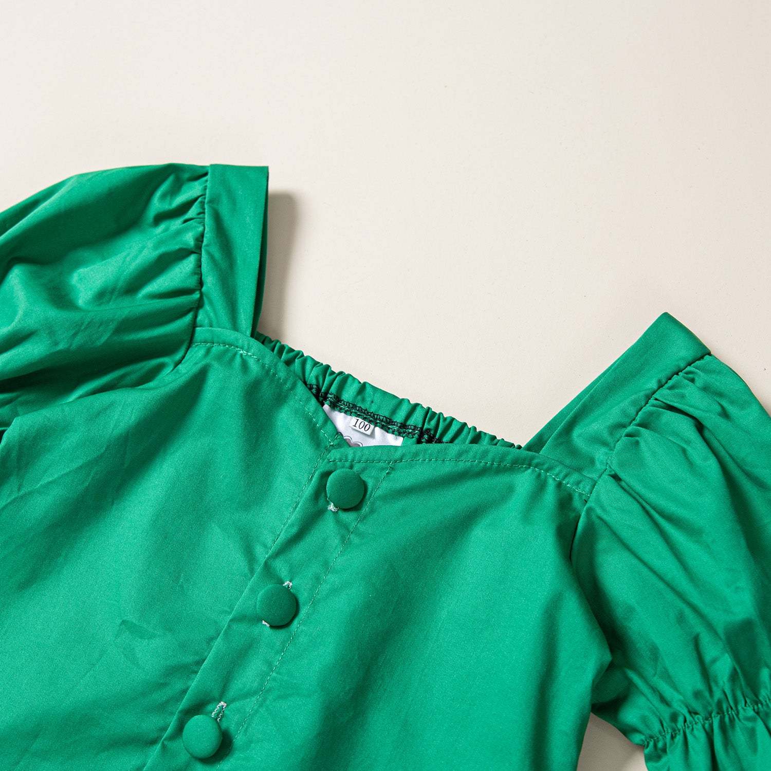 Girls Green V-Neck Puff Sleeve Top with Trouser