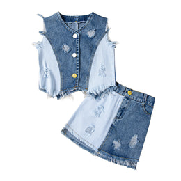 Girls Blue Top With Skirt