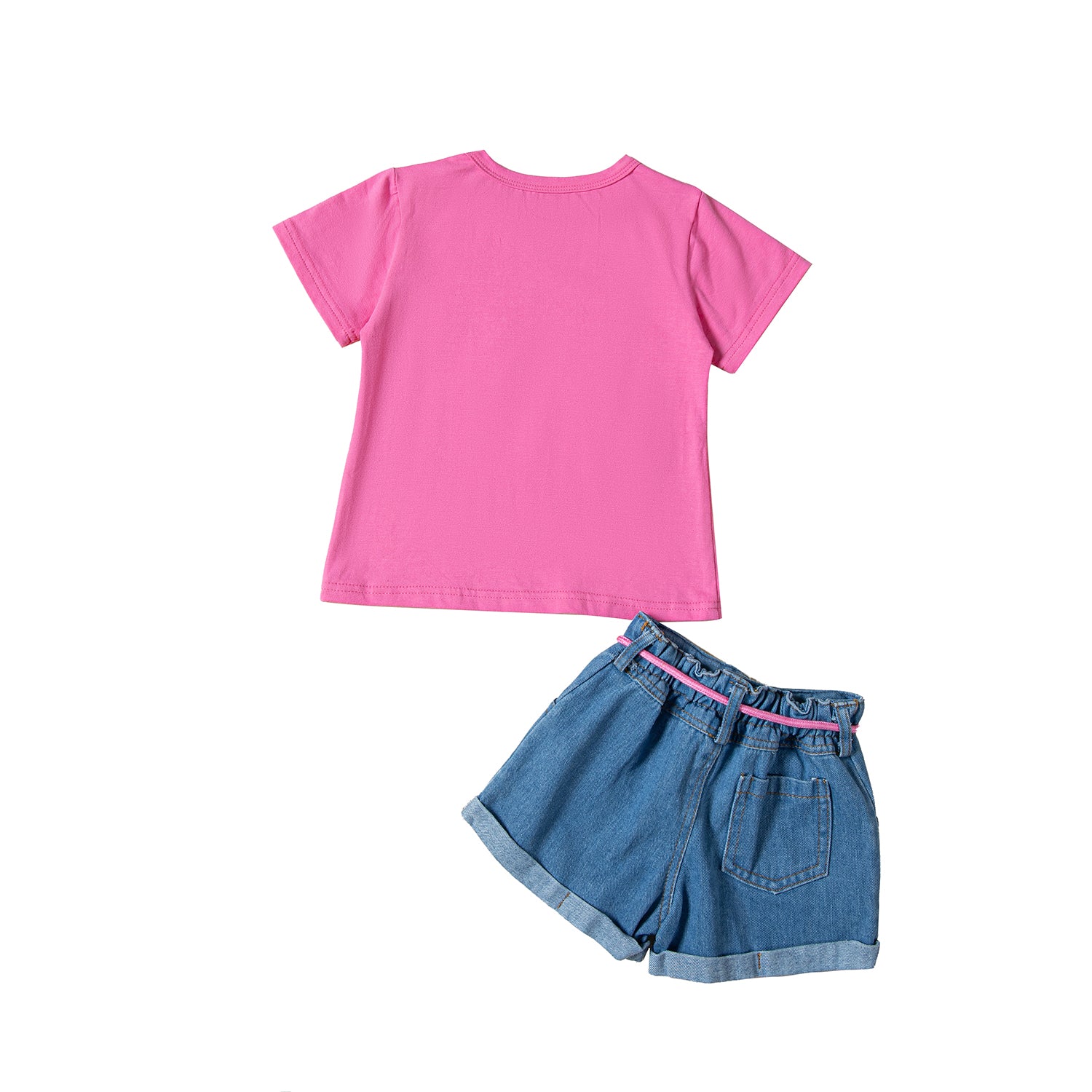 Girls Pink Printed T-shirt with Shorts