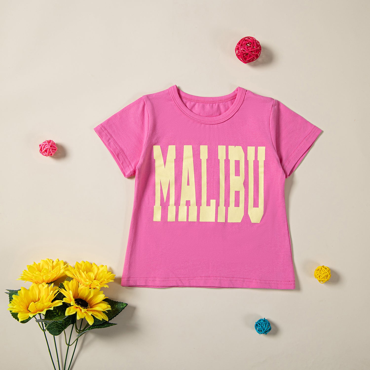 Girls Pink Printed T-shirt with Shorts