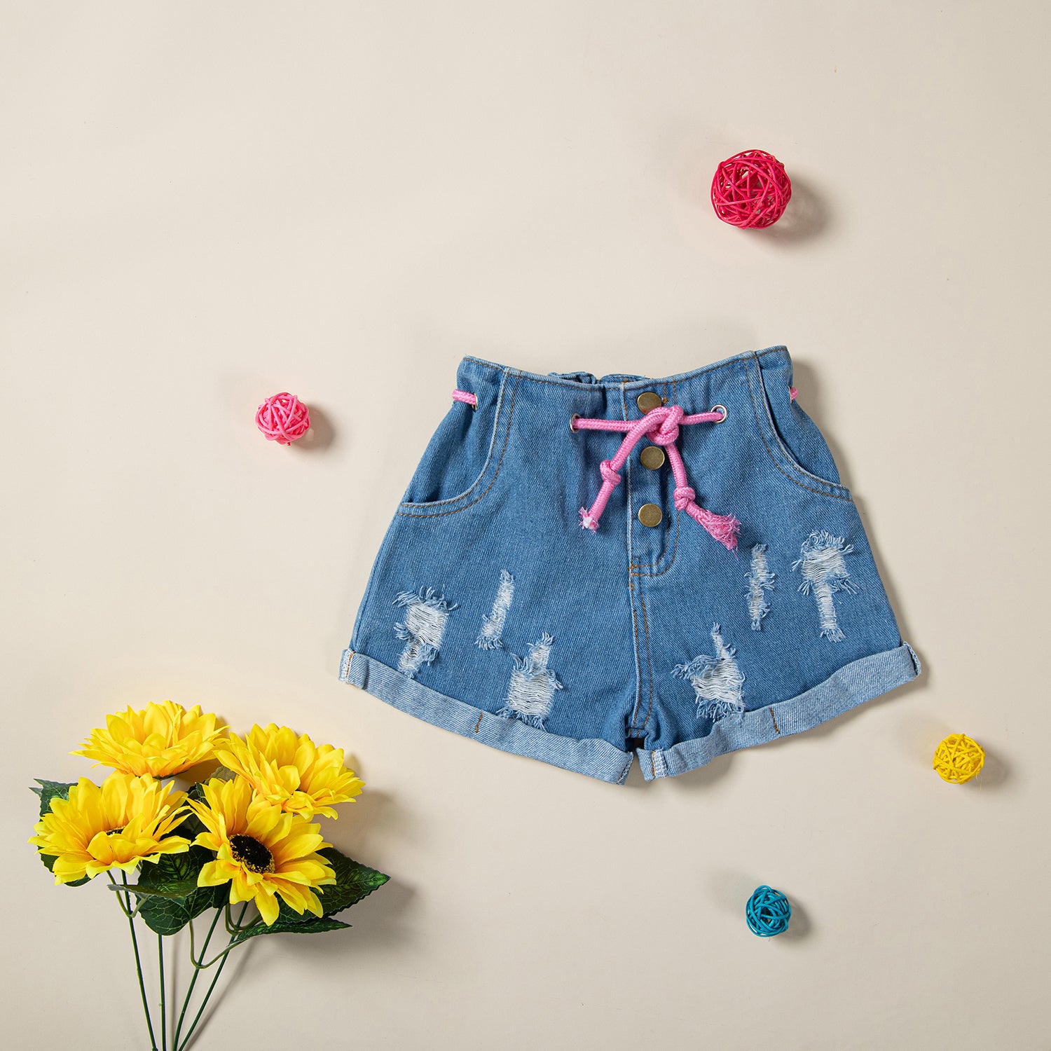 Girls Pink Printed T-shirt with Shorts