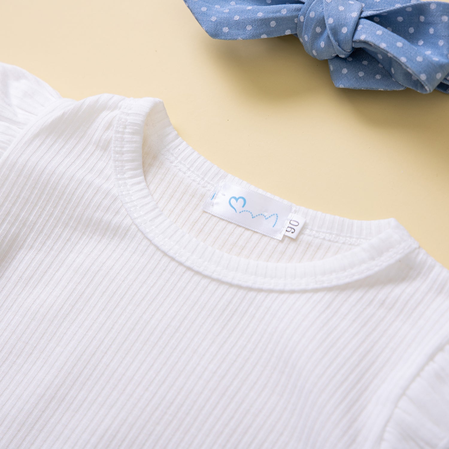 Girls White & Blue Round Neck Top with Palazzos