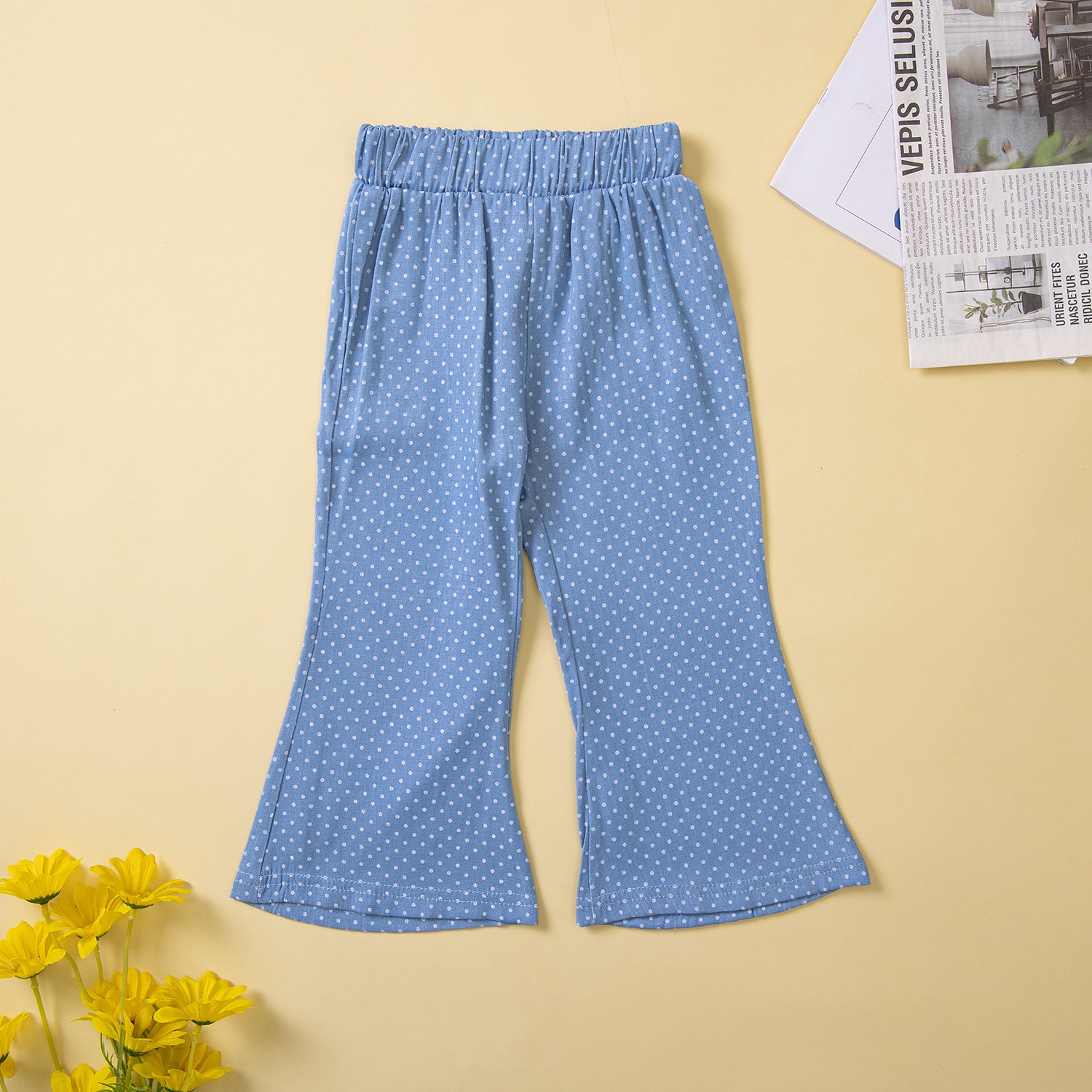 Girls White & Blue Round Neck Top with Palazzos