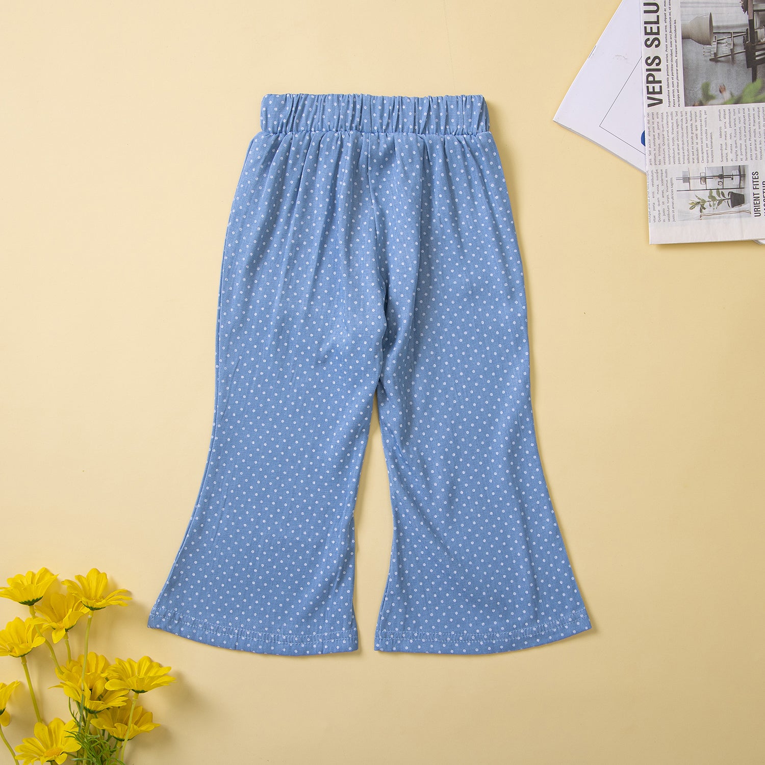 Girls White & Blue Round Neck Top with Palazzos